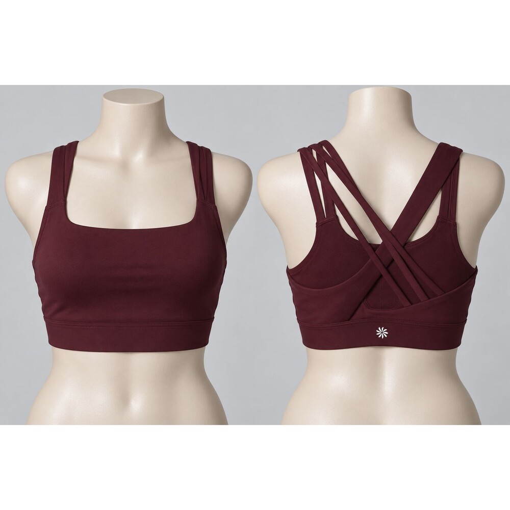 Athleta Burgundy Longline Sports Bra XS Square Neck Crisscross Back